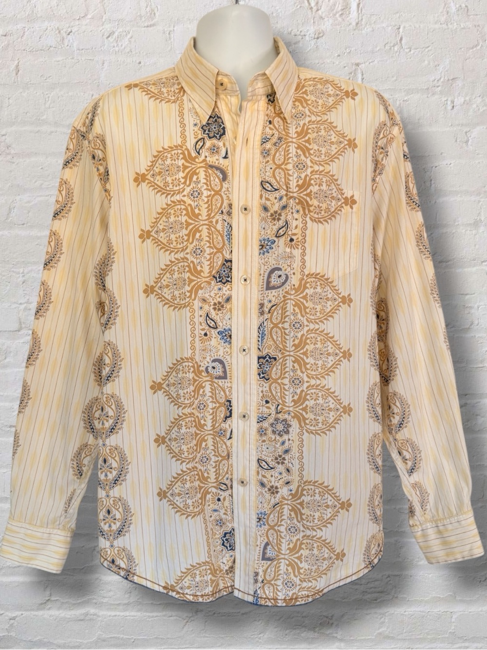 Tommy Bahama Denim The Sultan Paisley Stripe Shirt Men’s XL Bleached Sand